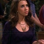 Amy (Lacey Chabert)’s navy chevron three quarter sleeve dress on Baby Daddy