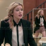 Lennox’s black blazer with tail, black and white contrast shirt and red shorts on Melissa & Joey