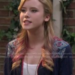 Lennox’s navy blue embroidered cardigan on Melissa & Joey