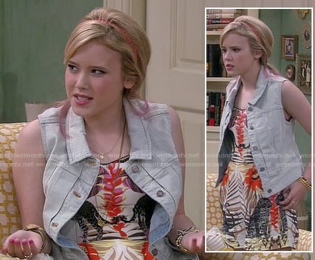 Lennox's tropical print romper and denim vest on Melissa and Joey