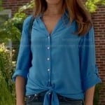 Marisol’s turquoise blue v-neck tie front blouse on Devious Maids