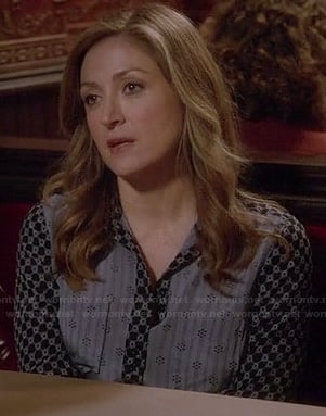 Maura's blue multi-print shirt on Rizzoli and Isles