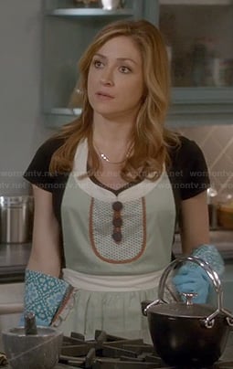 Maura's sage green button front apron on Rizzoli and Isles