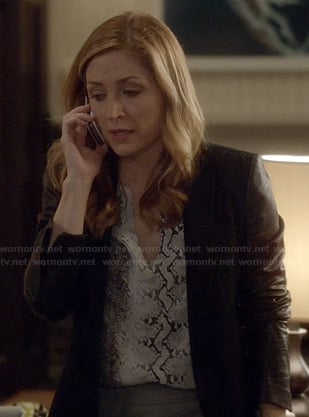 Maura's blazer with leather zip sleeves on Rizzoli and Isles