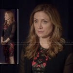 Maura’s pink and black patterned dress and mesh sleeve blazer on Rizzoli and Isles