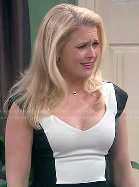 Mel's black and white colorblock peplum dress on Melissa and Joey