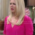 Mel’s hot pink v-neck blouse on Melissa & Joey