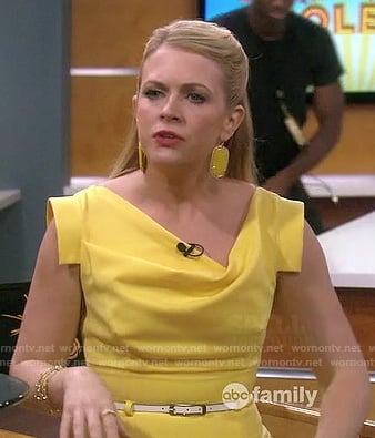 Mel's yellow cowl neck dress on Melissa and Joey