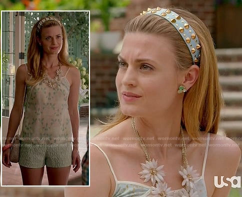 Paige's spiked headband and mint shorts and cami on Royal Pains