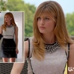 Paige’s cream and black contrast dress and chunky beaded necklace on Royal Pains