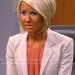 Riley’s orange pleated top and white blazer on Baby Daddy