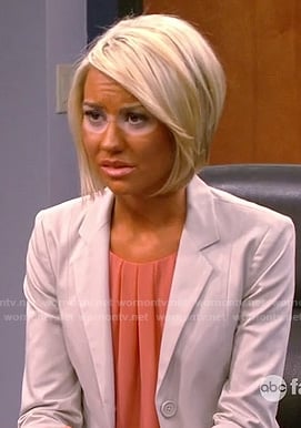 Riley's orange pleated top and white blazer on Baby Daddy