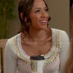 Rosie’s white embroidered henley top on Devious Maids
