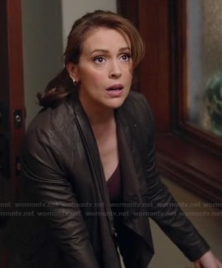 Savi's asymmetric draped leather jacket on Mistresses