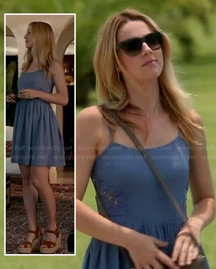 Sonya's blue crochet dress on Burn Notice