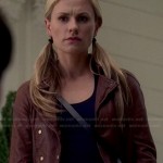 Sookie’s brown leather double breasted jacket on True Blood