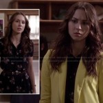 Spencer’s black floral dress and yellow blazer on Pretty Little Liars