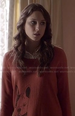 Spencer’s orange dog sweater and crossed sword print shirt  on Pretty Little Liars