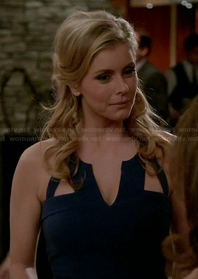 Taylor’s navy blue cutout dress at the dinner party on Devious Maids