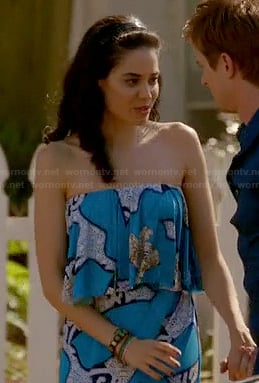 Valentina's blue strapless ruffle dress on Devious Maids