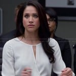 Rachel’s white keyhole wrap blouse on Suits