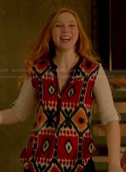 Alexis's red ikat patterned top on Castle