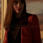 Charlotte’s red leather jacket and black chevron detail top on Revenge