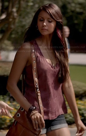 Elena’s purple split neck tank top on The Vampire Diaries