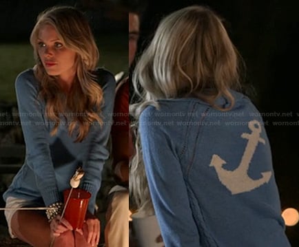 Emily's blue anchor sweater on The Vineyard