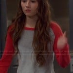 Eve’s red and grey shoulder button baseball sweater on Last Man Standing