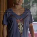 Juliette’s blue skull graphic tee on Nashville