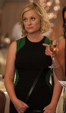 Leslie's black dress with green side panels on Parks and Recreation