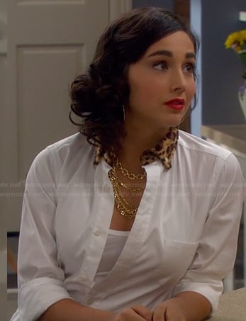 Mandy's white shirt with leopard fur collar on Last Man Standing