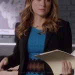 Maura’s turquoise blue dress with black lace waist on Rizzoli and Isles