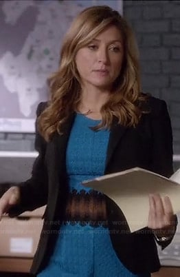 Maura's turquoise blue dress with black lace waist on Rizzoli and Isles