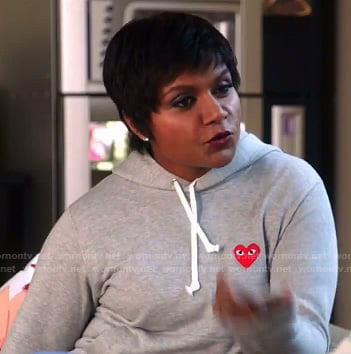 Mindy's grey heart hoodie on The Mindy Project