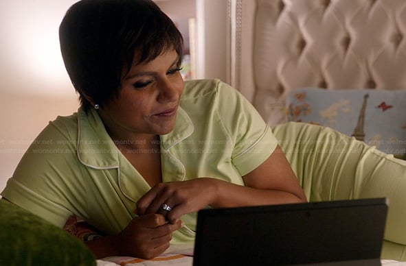 Mindy's lime green short sleeve pajamas on The Mindy Project