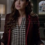 Olivia’s burgundy blazer with pink trim on Ravenswood