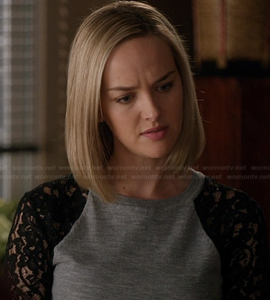 Robyn’s grey top with black lace sleeves on The Good Wife