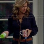 Vanessa’s navy blue blouse with tassel tie front on Last Man Standing