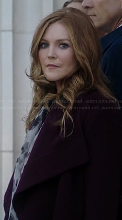 Abby’s burgundy draped coat on Scandal