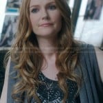 Abby’s feather printed top and sleeveless cardigan on Scandal