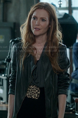 Abby’s leopard print belt and draped leather jacket on Scandal