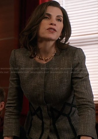 Alicia's jacket with diamond pattern around the waist on The Good Wife