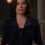 Alicia’s ribbed navy zip front jacket on The Good Wife