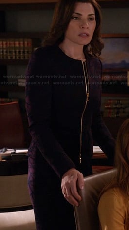 Alicia's purple patterned pantsuit on The Good Wife