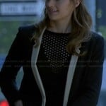 Beckett’s black blazer with white lapel and triangle mesh inset top on Castle