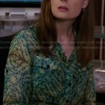 Bones’s green kaleidoscope print blouse on Bones