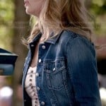 Caroline’s striped button front dress and denim jacket on The Vampire Diaries