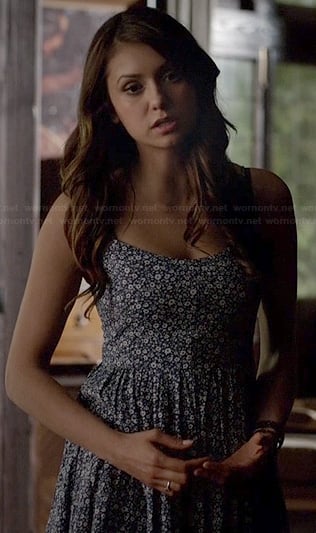 Elena’s blue floral mini dress on The Vampire Diaries